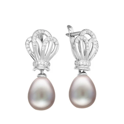 Серьги из серебра с серебристыми речными жемчужинами 10-11 мм