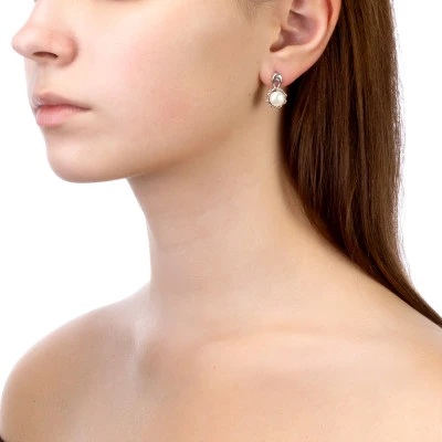 Серьги из серебра c белыми речными жемчужинами 8-8,5 мм