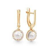 Серьги из красного золота с белыми речными жемчужинами 6-6,5 мм
