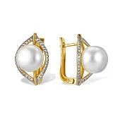 Серьги из желтого золота с белыми речными жемчужинами 8-8,5 мм