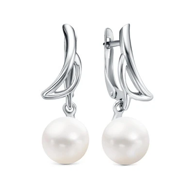 Серьги из серебра с белыми речными жемчужинами 9,5-10 мм
