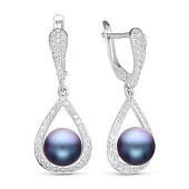 Серьги из серебра с черными речными жемчужинами 8,5-9 мм