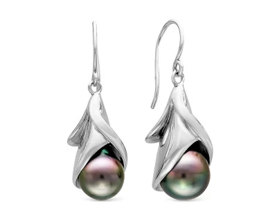 Серьги из серебра c морскими Таитянскими жемчужинами 10-11 мм