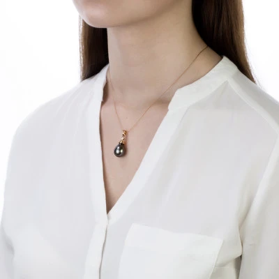 Кулон из серебра с черной морской Таитянской жемчужиной 11-11,5 мм