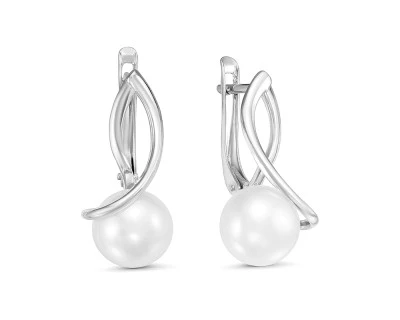 Серьги из белого золота с белыми речными жемчужинами 8,5-9 мм