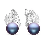 Серьги из серебра с черными речными жемчужинами 8,5-9 мм