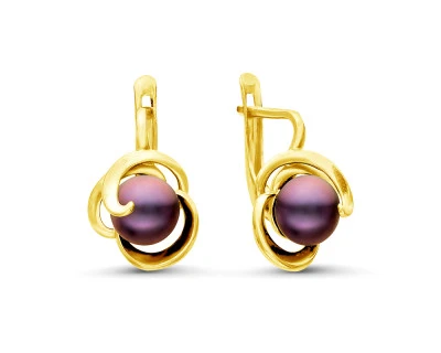 Серьги из серебра с черными речными жемчужинами 7-7,5 мм