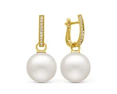 Серьги из серебра с белыми речными японскими жемчужинами 12-13 мм