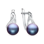 Серьги из серебра с черными речными жемчужинами 7,5-8 мм