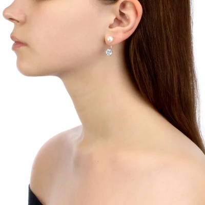 Пусеты "Диор" из серебра с белыми речными жемчужинами 9,5-10 мм