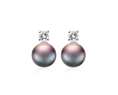 Серьги-гвоздики из серебра с черными речными жемчужинами 8-8,5 мм