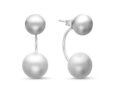 Пусеты "Диор" из серебра с серебристыми речными жемчужинами 8,5-10 мм