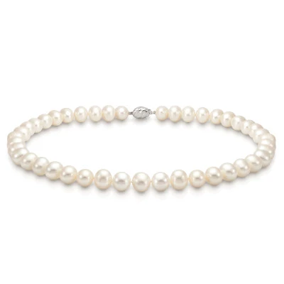 Ожерелье из белого овального речного жемчуга класса АА. Жемчужины 8,5-9 мм