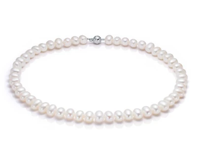 Ожерелье из белого овального речного жемчуга класса ААА. Жемчужины 8-8,5 мм