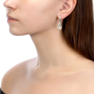 Серьги из серебра c белыми речными жемчужинами 7 мм