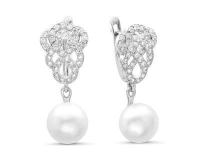 Серьги из серебра c белыми речными жемчужинами 9,5-10 мм