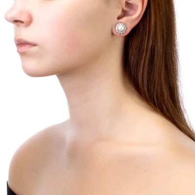 Серьги-гвоздики из серебра c белыми речными жемчужинами 7,5-8 мм