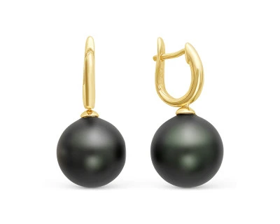 Серьги из серебра с черными жемчужинами "Майорика" 14 мм