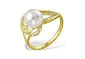 Кольцо из желтого золота с белой речной жемчужиной 8,5-9 мм
