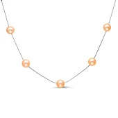 Цепочка из серебра 925 пробы с розовыми речными жемчужинами 7-7,5 мм