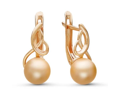 Серьги из серебра с золотистыми речными жемчужинами 7-7,5 мм