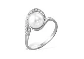 Кольцо из белого золота с белой речной жемчужиной 8,5-9 мм