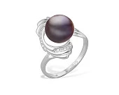 Кольцо из серебра с черной речной жемчужиной 8,5-9,5 мм