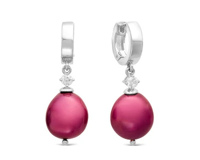 Серьги из серебра с красными речными жемчужинами "Барокко" 11-12 мм