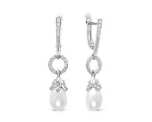 Серьги из серебра с белыми речными жемчужинами 7,5-8 мм