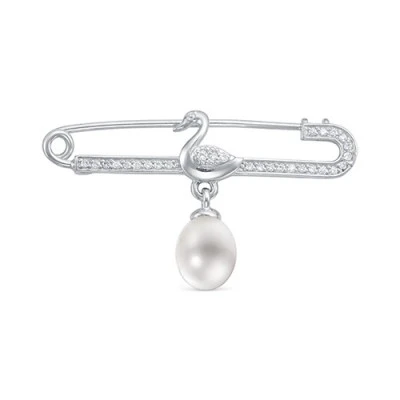 Брошь из серебра с белой речной жемчужиной 9-10 мм