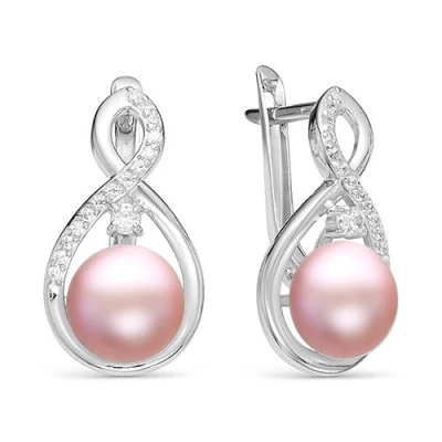Серьги из серебра с розовыми речными жемчужинами 8,5-9 мм