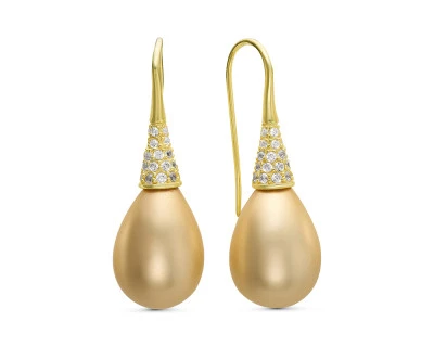 Серьги из серебра с золотистыми жемчужинами "Майорика" 16-20 мм