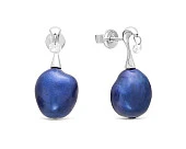 Серьги из серебра с синими речными жемчужинами "Барокко" 11-12 мм