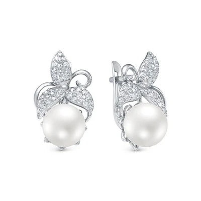 Серьги из серебра c белыми речными жемчужинами 9,5-10 мм