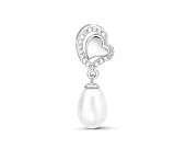 Кулон "Сердечко" из серебра с белой речной жемчужиной 7,5-8 мм