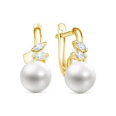 Серьги из желтого золота с белыми речными жемчужинами 8,5-9 мм