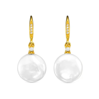 Серьги из серебра с белыми речными жемчужинами "Барокко" 13,5-14 мм