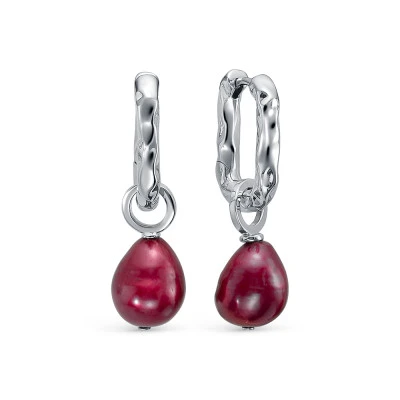 Серьги из ювелирного сплава с красным барочным жемчугом 11-12 мм