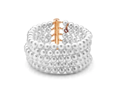 Браслет в 5 рядов из белого круглого речного жемчуга. Жемчужины 6-6,5 мм