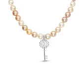 Ожерелье с подвеской "Ключик" из круглого речного жемчуга класса ААА. Жемчужины 9-10 мм