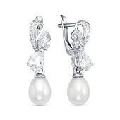 Серьги из серебра c белыми речными жемчужинами 7,5-8 мм