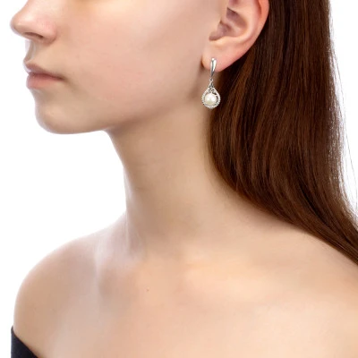 Серьги из серебра c белыми речными жемчужинами 8-8,5 мм