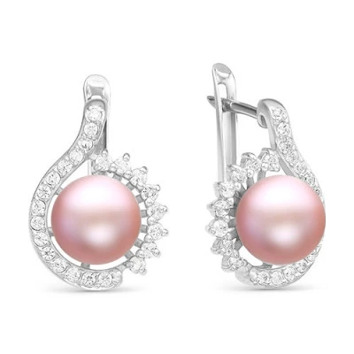 Серьги из серебра с розовыми речными жемчужинами 8,5-9 мм