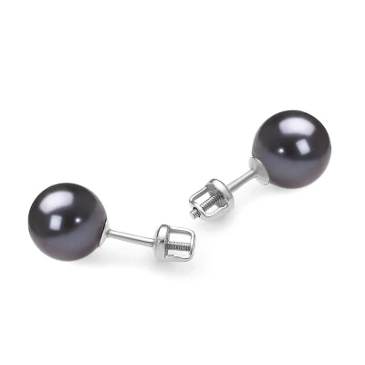 Пусеты из серебра 925 пробы с черными речными жемчужинами 8,5-9 мм