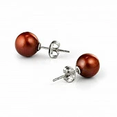 Пусеты из серебра 925 пробы с шоколадными речными жемчужинами 8,5-9 мм