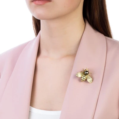 Брошь-кулон из сплава с черной Таитянской морской жемчужиной 9,5-10 мм