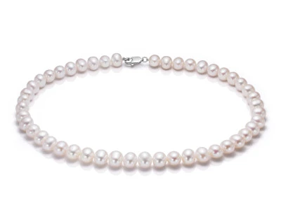 Ожерелье из белого овального речного жемчуга класса ААА. Жемчужины 9-10 мм