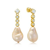 Серьги из серебра с золотистыми жемчужинами "Барокко" 11-12 мм