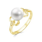 Кольцо из желтого золота с белой речной жемчужиной 8,5-9 мм