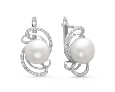 Серьги из серебра c белыми речными жемчужинами 9,5-10 мм
